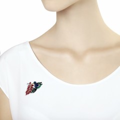 740246 - Брошь Колибри из золота 585 пробы с  родолитами