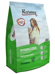 Сухой корм Karmy Sterilized для стерилизованных кошек, индейка, 1.5 кг