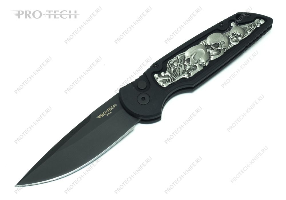 Нож Pro-Tech TR-3 black Skull & Bones inlay