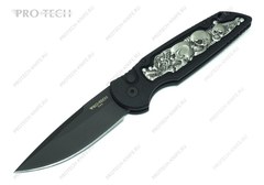 Нож Pro-Tech TR-3 black Skull & Bones inlay 