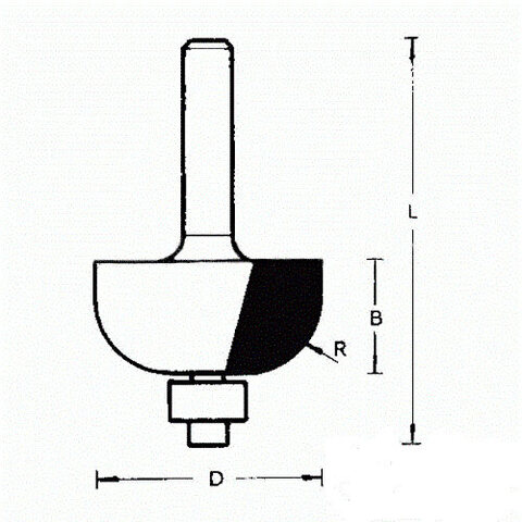 711836 Фреза (D): 22,2 mm (B): 14,3 mm (L): 52 mm (R): 6,3 mm (754017) Хвостовик 6 mm