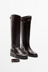 Massimo Dutti Кожаные сапоги в конном стиле, коричневый