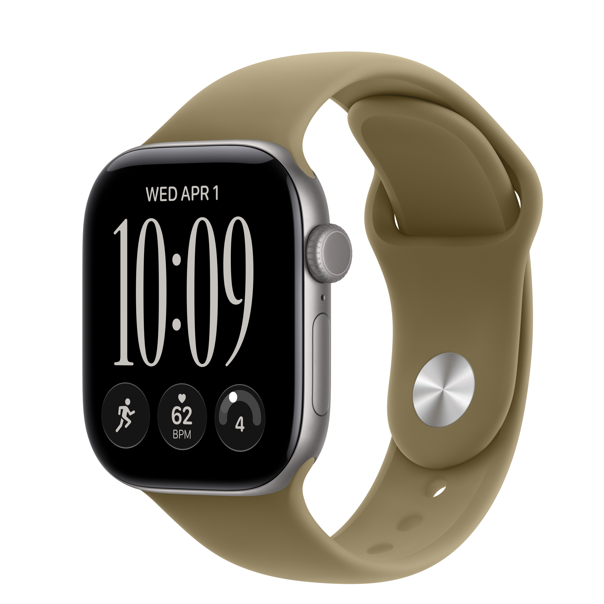 Apple Watch Series 12, Space Gray (серый космос) — официальное изображение Apple с подходящим ремешком