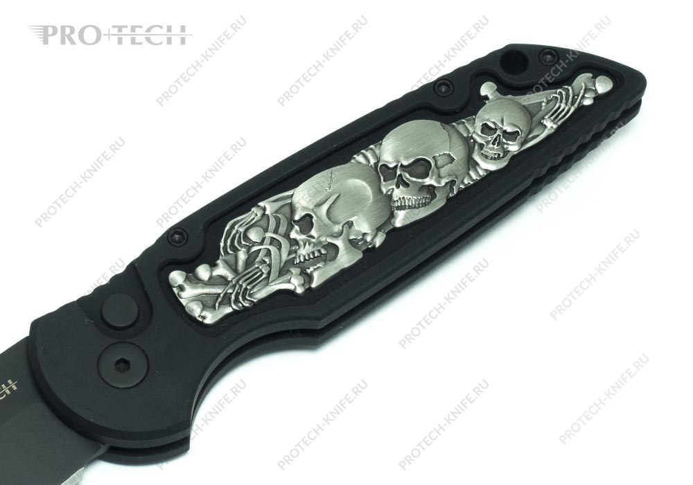 Нож Pro-Tech TR-3 black Skull & Bones inlay - фотография 