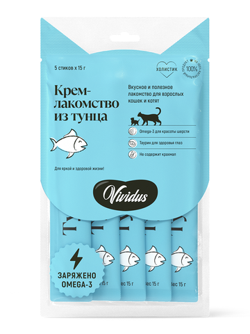 Vividus крем-лакомство для кошек и котят тунец, стики - 5 шт