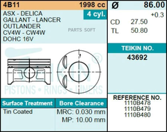 Поршень двигателя TEIKIN 43692 STD (4шт/упак)