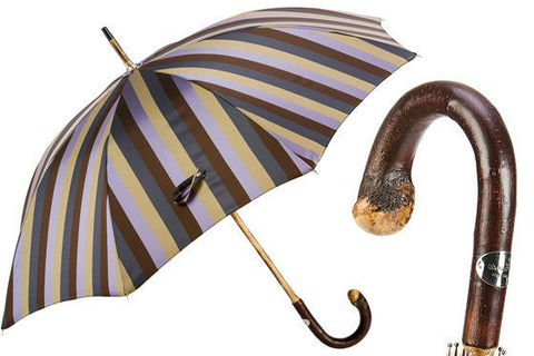Зонт-трость Pasotti Solid Chestnut Striped with Knob End, Италия (арт.142 6496-12 CBR).