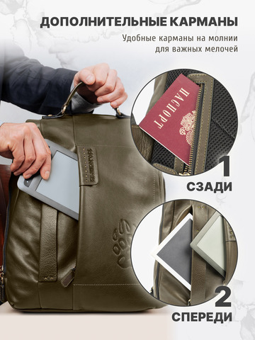 Кожаный рюкзак цвета зелёного хаки
