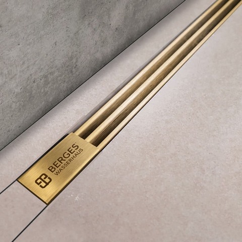 Berges Super Slim 092155 Желоб водосток напольный 1000 нержавеющая сталь, золото глянец, S-сифон D50 боковой