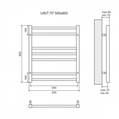 Полотенцесушитель электрический Lemark Unit - LM45607EBL (П7 500x600), левый/правый, черный