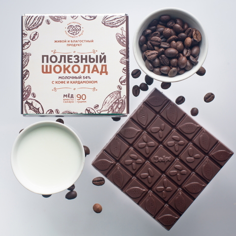 Шоколад молочный, 54% какао, на меду, с кофе и кардамоном