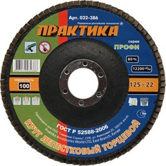 Круг лепестковый шлифовальный ПРАКТИКА 125 х 22 мм Р100  серия Профи (032-386)