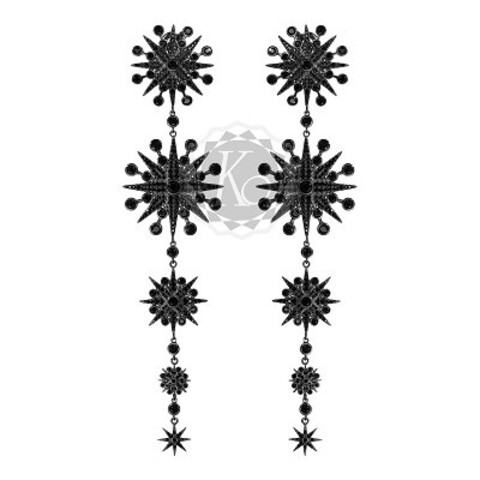 Серьги FIVE STARS с черными кристаллами в черном родии в стиле Ko Jewelry
