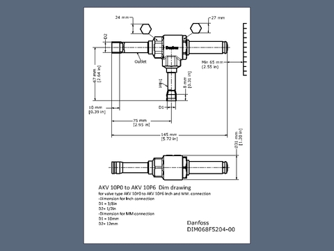 Клапан расширительный электроприводный AKV 10P4 Danfoss 068F5224