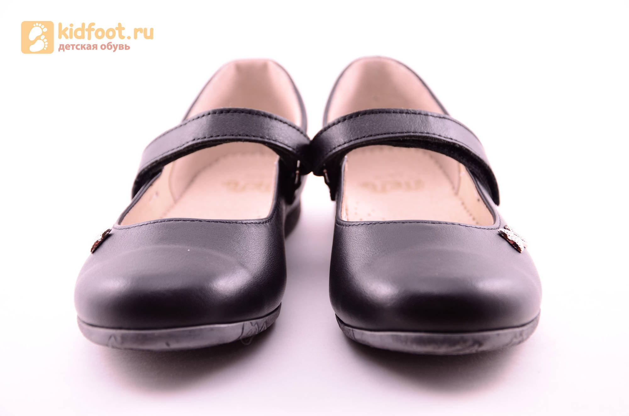 Туфли для девочек из натуральной кожи на липучке Лель (LEL), цвет черный