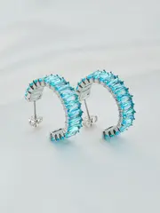 Серьги-кольца Гламур с дорожкой из голубых камней