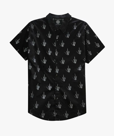 The Saints Sinphony | Рубашка с коротким рукавом мужская MIDDLE FINGER SHORT SLEEVE BUTTON UP BLACK TS3442 перед