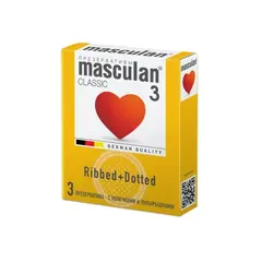 Презервативы "Masculan, 3 Classic Ribbed+Dotted", с колечками и пупырышками, 3 шт.