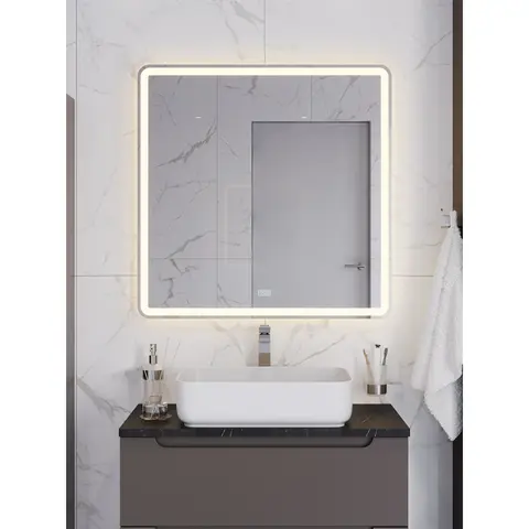 BelBagno SPC-MAR-800-800-LED-3000K-TCH-WARM Зеркало с встроенным светильником, сенсорным выключателем и подогревом, 12V, 220-240V, 800x30x800