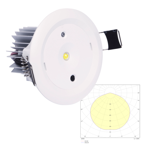 Светильник аварийный круглый потолочный встраиваемый белый Starlet White II LED SO с диаграммой светораспределения Светильник аварийный круглый потолочный встраиваемый белый Starlet White II LED SO с диаграммой светораспределения