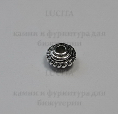 Бусина металлическая - рондель (цвет - античное серебро ) 5х3 мм, 10 штук ()