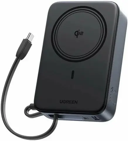 Внешний аккумулятор UGREEN PB567 (55450B) Magnetic 20000mAh Wireless QI2 15W Power Bank,  серый космос