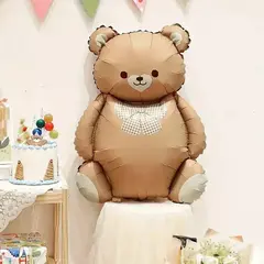 Шар К Фигура, Мишка с бантиком, Сатин, Светло-коричневый, 35