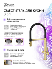 Смеситель Lemark Зенит Zenith LMF-1676S-BRGN для кухни с гибким изливом, с подключением к фильтру питьевой воды