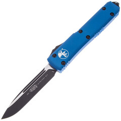 Фото Автоматический выкидной нож Microtech Ultratech S/E, сталь CTS-204P, рукоять синий алюминий, черный клинок