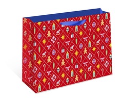 Пакет подарочный ХL горизонтальный, Подарки, красная, 50*40*15 см (Д*В*Ш), 1 шт.