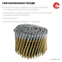 ЗУБР CNW 90 х 3.1 мм, барабанные гвозди рифленые оцинкованные, 3600 шт (305383-90)