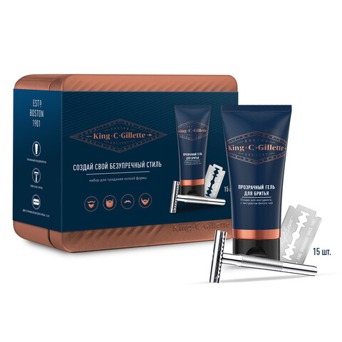 Набор для бритья Станок т-образный Gillette King C + лезвия + гель
