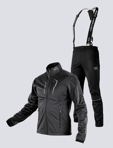 Утеплённый лыжный костюм 905 Victory Code Extreme Active Black с лямками мужской