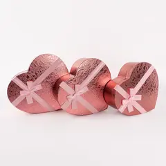 Коробка Сердце, Фактурный узор, с бантом, Розовый, ассорти 3 размера