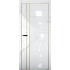 Купить Межкомнатная дверь глянец Pt 4 Платина crystall white алюминиевая кромка Al Gold Edition глухая