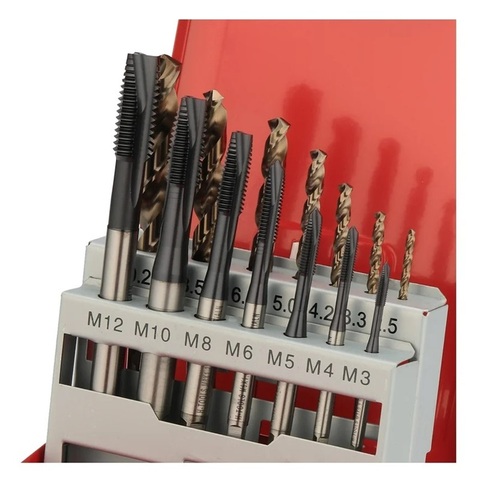 Набор метчиков машинных M3 -M12 HSSE-TiALN DIN371/376 (B/4-5P, + сверла) 14пр H-Tools 245051FHT