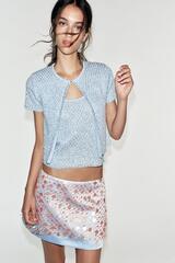 ZARA МИНИ-ЮБКА С ПАЙЕТКАМИ, ГОЛУБОЙ