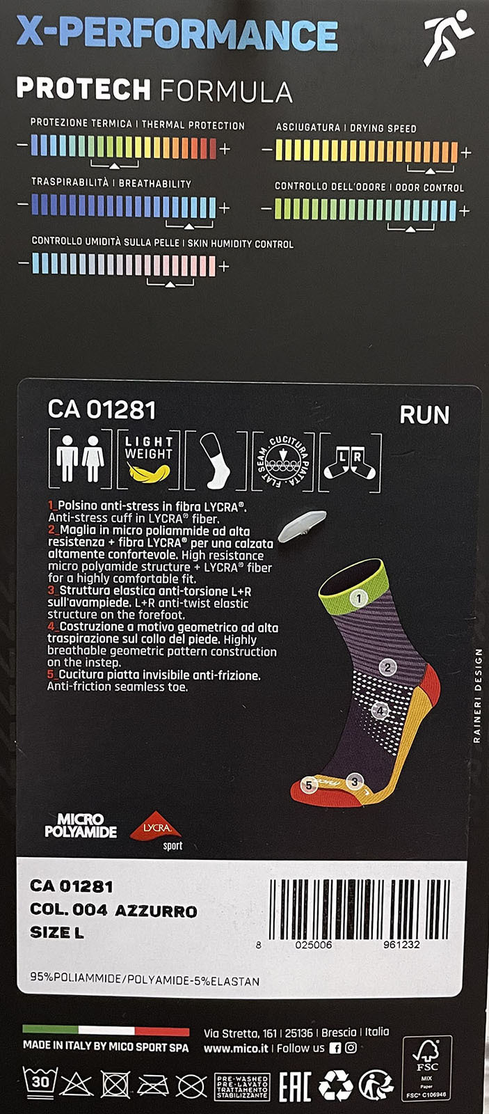 Спортивные носки средней высоты Mico X-Performance Run синие - 5