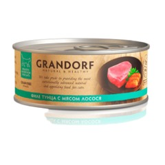Влажный корм GRANDORF Tuna with Salmon in Broth консервы для кошек Филе тунца с мясом лосося в бульоне 6уп по 70гр
