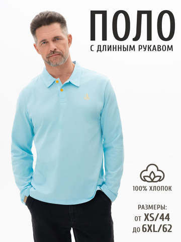 Поло с длинным рукавом небесно-голубого цвета мужское