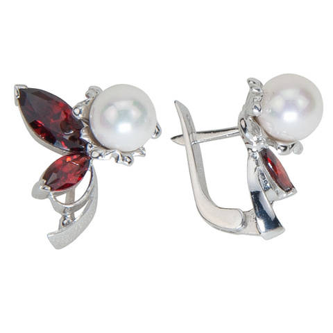 Серьги с жемчугом и гранатом Арт. 2205жг
