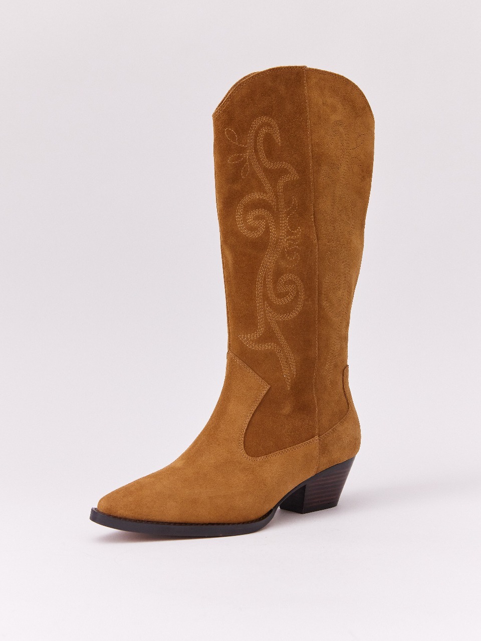 Сапоги-казаки из замши, рыже-коричневый