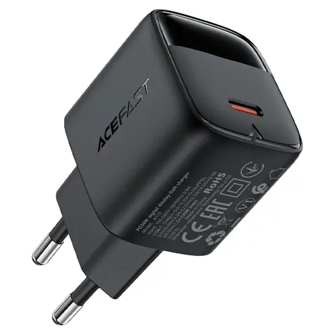 Зарядное устройство ACEFAST A115 set(P3) Fast PD 30W GaN 1*USB-C Wall Charger EU с цифровым экраном и каб USB-C, черный