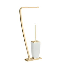 Gessi Mimi 33334#080 Напольная стойка с держателем для туалетной бумаги и керамическим ершиком, цвет: золото фото