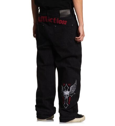 Affliction | Джинсы мужские Wide Leg Live Fast Black Jeans 110WL203 сзади справа
