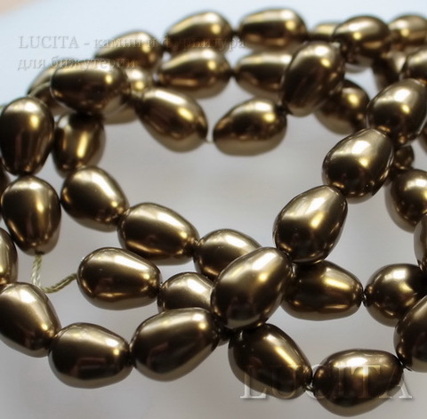 5821 Хрустальный жемчуг Сваровски Crystal Antique Brass  грушевидный 11х8 мм