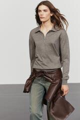 Massimo Dutti Вязаный свитер из шерстяной смеси с застежкой-молнией на четверть длины, темный хаки