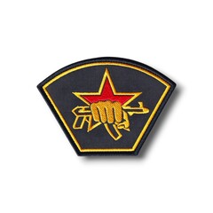 Нарукавный знак (шеврон) «Боевая единица» (Кулак С Автоматом И Красной Звездой) 105х75 мм / Черный