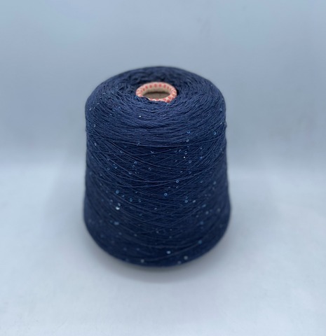 Бобинная пряжа (пр.Италия).art-Merino paillettes 380/100гр, 96% меринос, 4% Пайетки(3мм)(полиэстер), цвет-Синий+светло-синяя пайетка, арт.30986