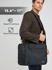 Сумка для ноутбука 15,6" и 17" с ремнем на плечо c функциональным дополнительным отделением (Черный)